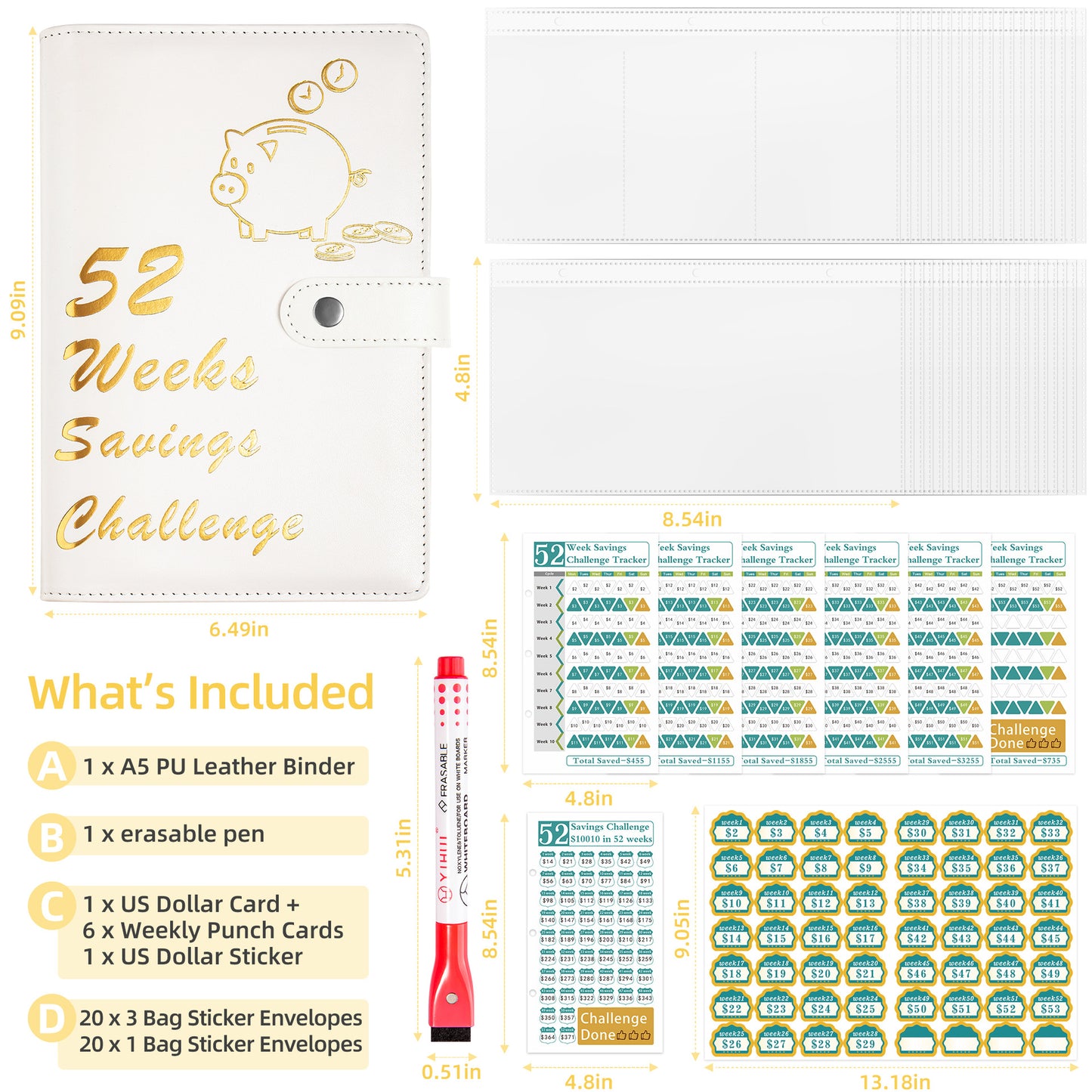 52 Weeks Savings Challenge Loose Paper Book.