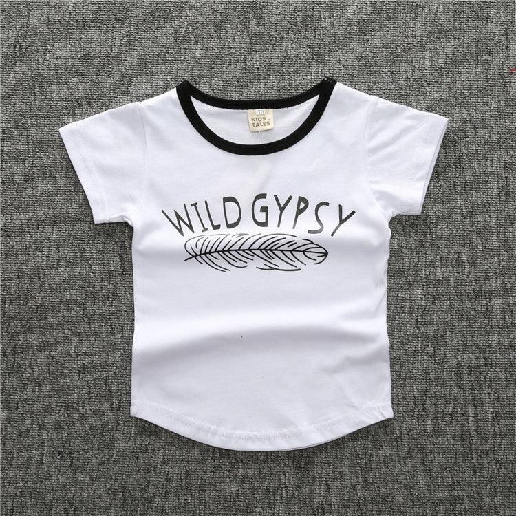 Baby Casual Round Neck Short Sleeve Letter Pattern T-shirt
