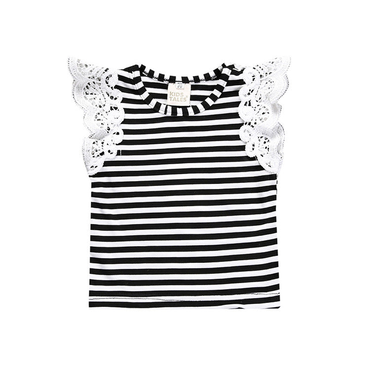 Toddlers Newborn Baby Fashion Girls Casual Basic Short Sleeve Lace Solid Color Pants