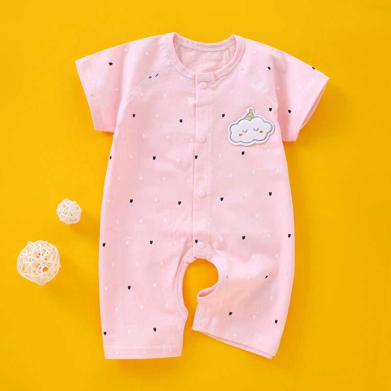 Baby Basic Cute Cartoon Cloud Round Neck Short Sleeve Romper