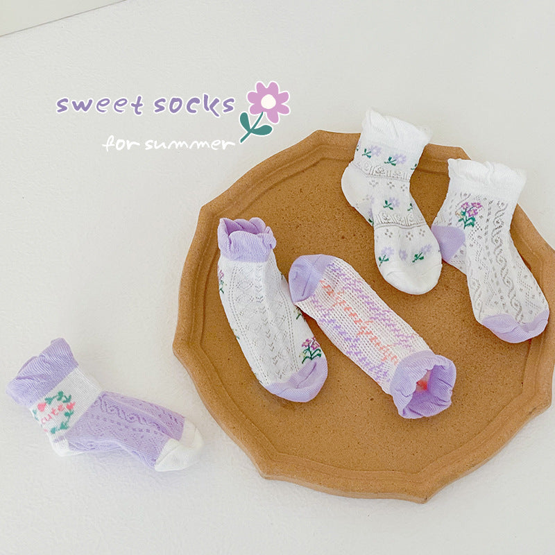 5pairs/set Kids Cute Cartoon Striped Comfortable Breathable Socks