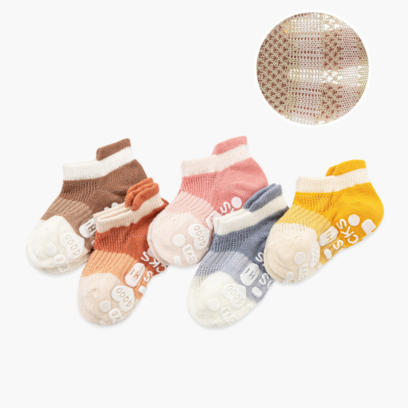 5pairs/set Kids Basic Simple Striped Non-slip Design Socks