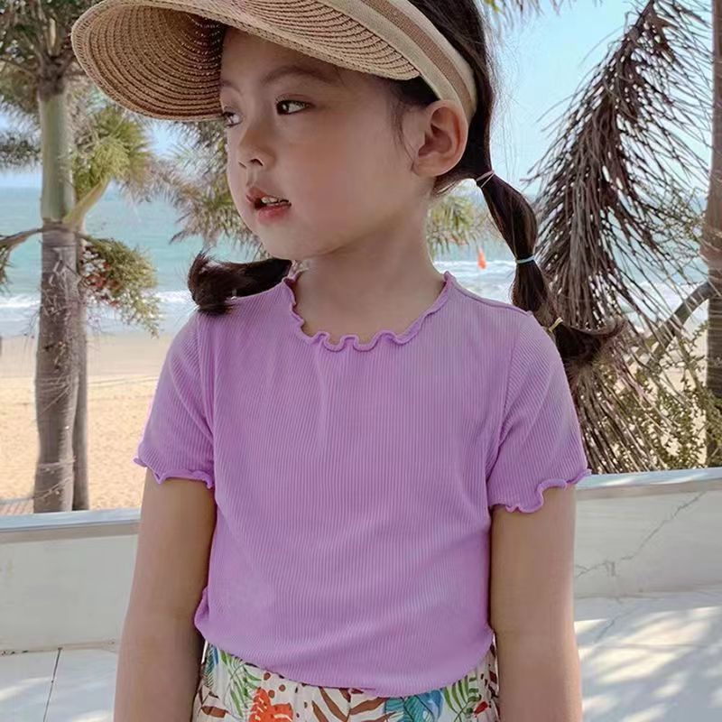 Children Kids Baby Fashion Girls Short Sleeve Solid Color T-Shirt