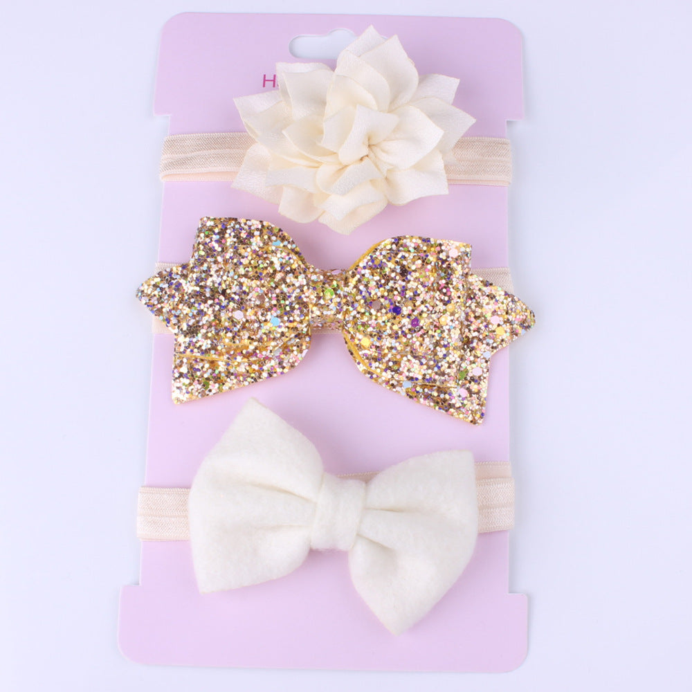 3pcs/set Girls Cute Flower Bow Sequin Design Elastic Headband