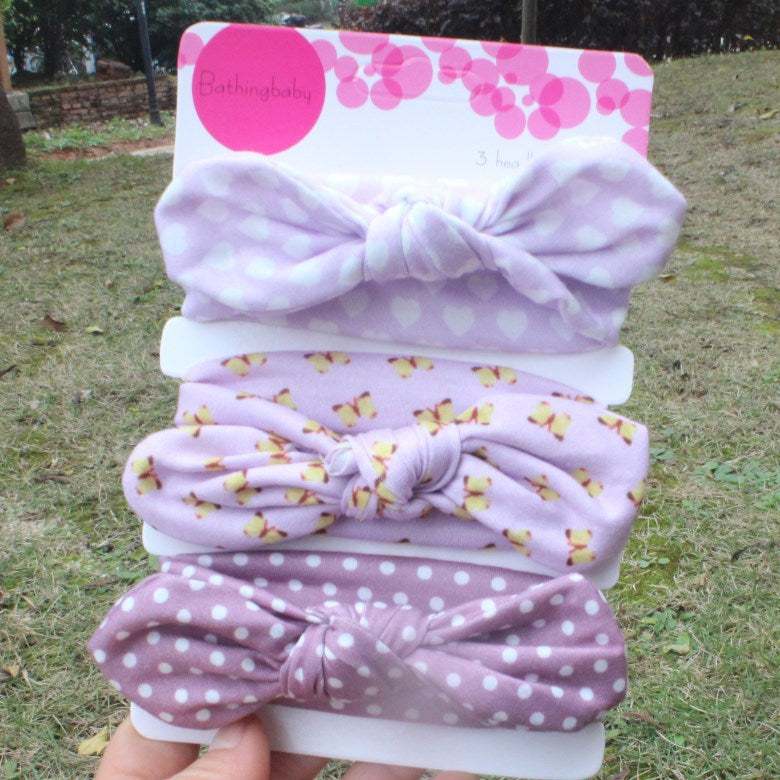 3piece/set Kids Basic All Over Print Bow Rabbit Ear Headband