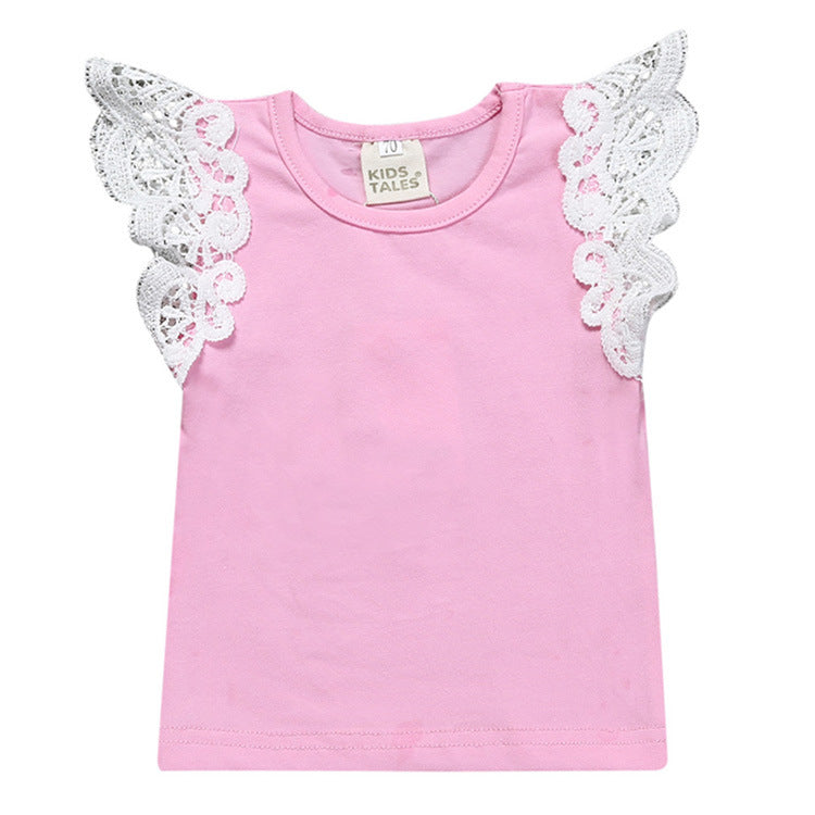 Toddlers Newborn Baby Fashion Girls Casual Basic Short Sleeve Lace Solid Color Pants