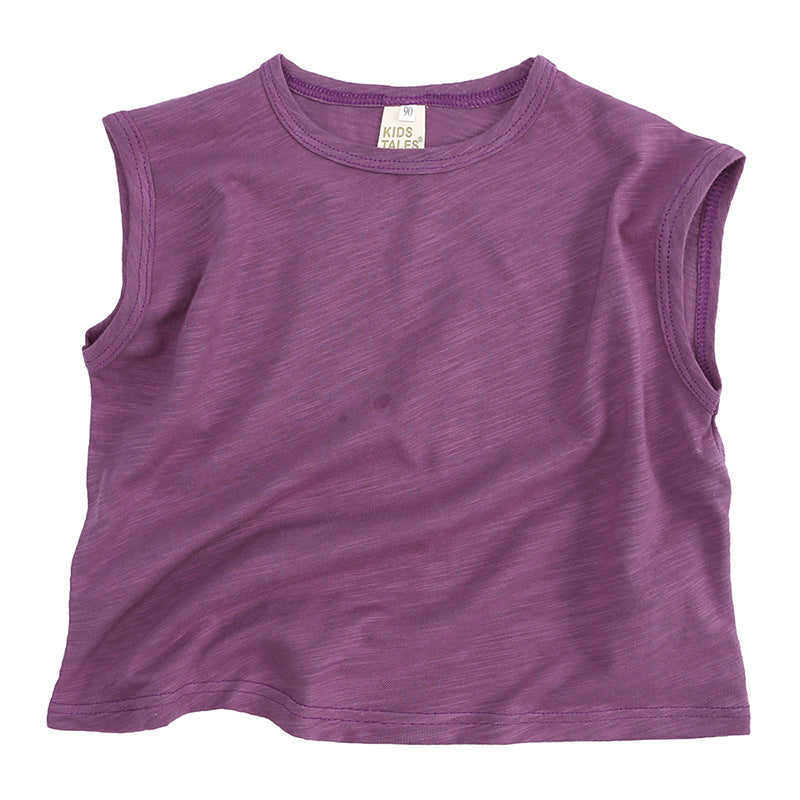 Kids Basic Solid Color Round Neck Sleeveless Loose T-shirt