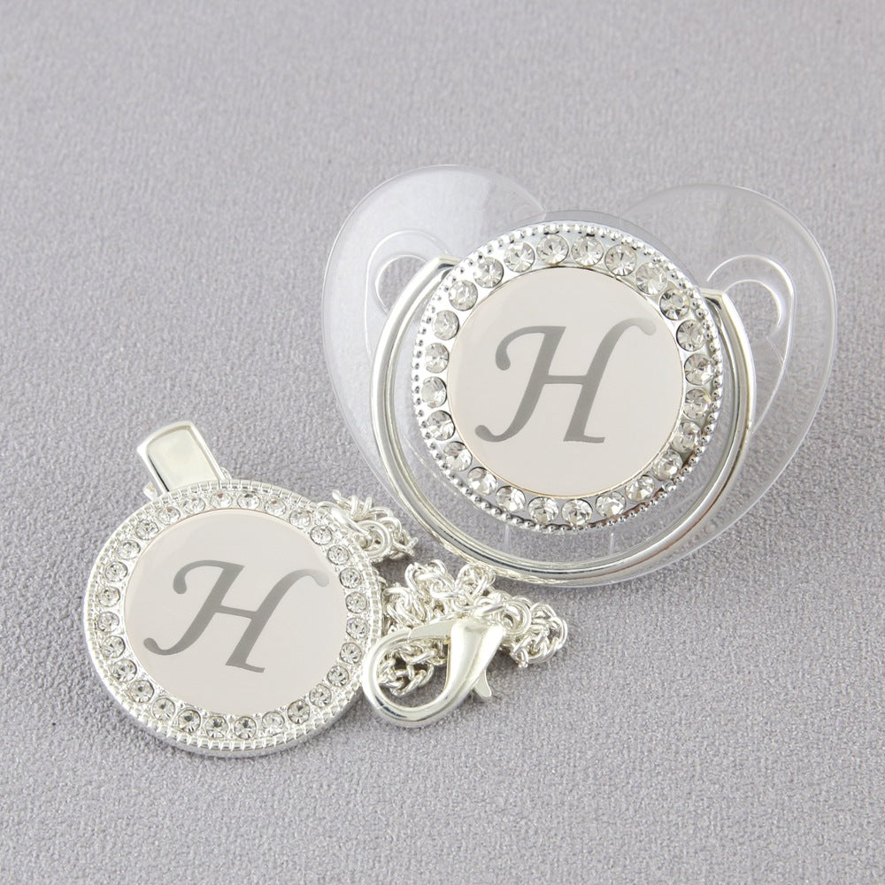 Baby 26 Letter Slive Rhinestone Decor Weaning Soothing Pacifier