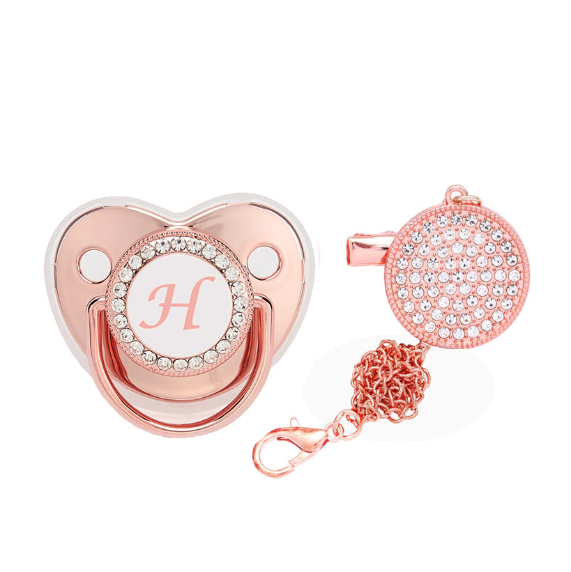 Baby 26 Letter Rose Gold Rhinestone Decor Weaning Soothing Pacifier
