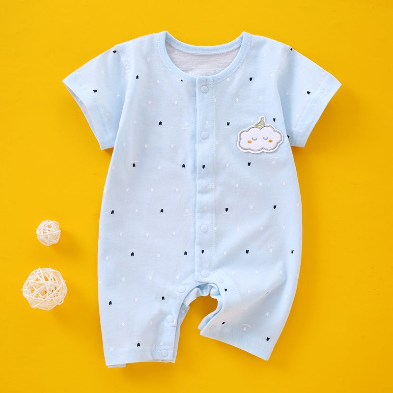 Baby Basic Cute Cartoon Cloud Round Neck Short Sleeve Romper