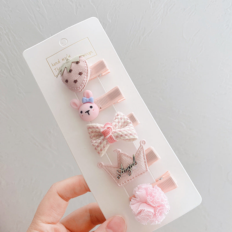 5pieces/set Kids Cute Cartoon Bow Flower Animal Fruit Decor Hair Clip