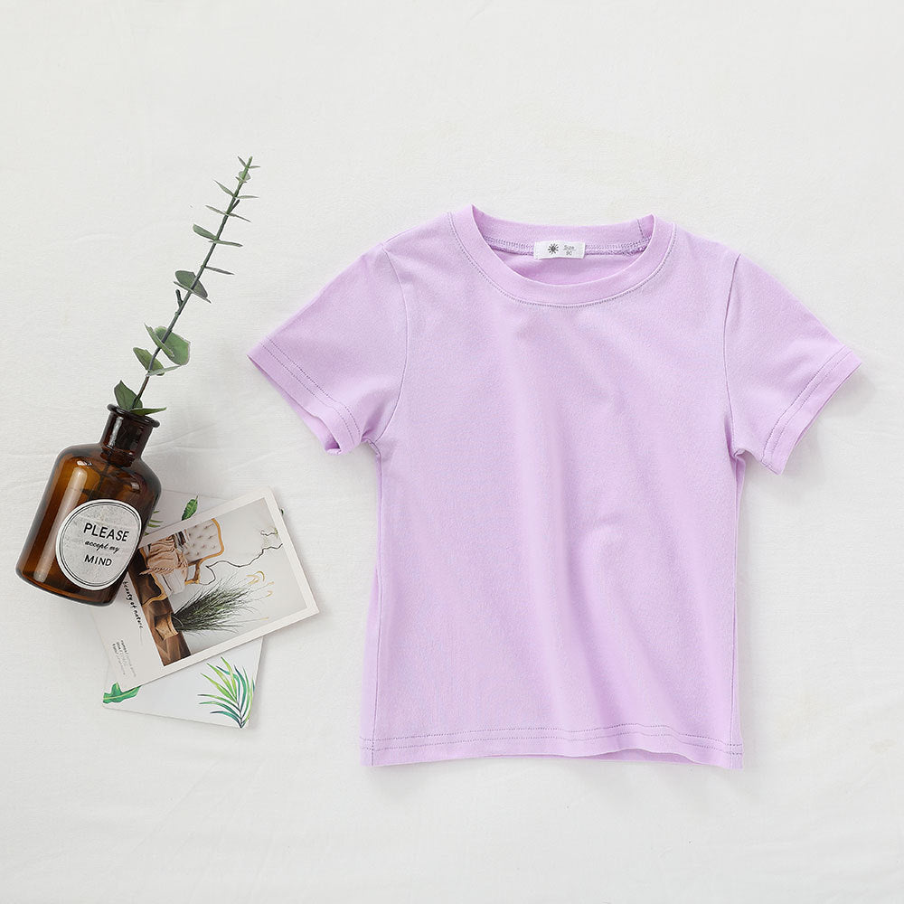 Children Kids Baby Fashion Girls Boys Casual Basic Solid Color Short Sleeve Round Neck T-Shirt