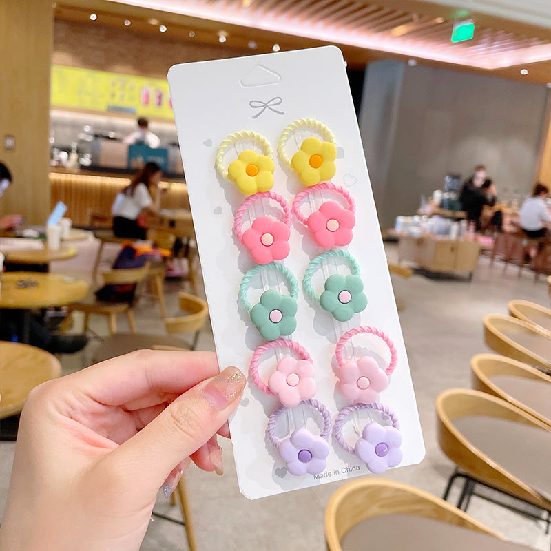 10pcs/set Girls Cute Cartoon Fruit Mini Elastic Hair Band