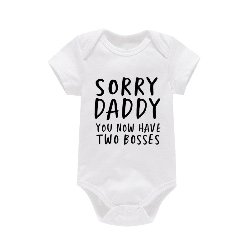 Baby Basic Letter Pattern Round Neck Short Sleeve Romper