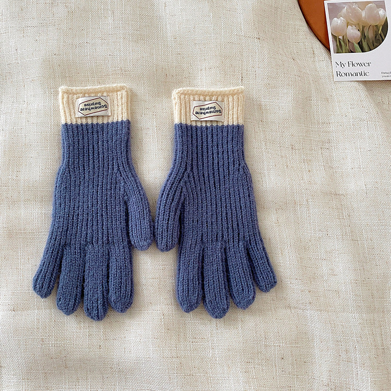 y2k Kids Unisex Autumn Winter Basic Thickening Color Knitwear Finger Gloves