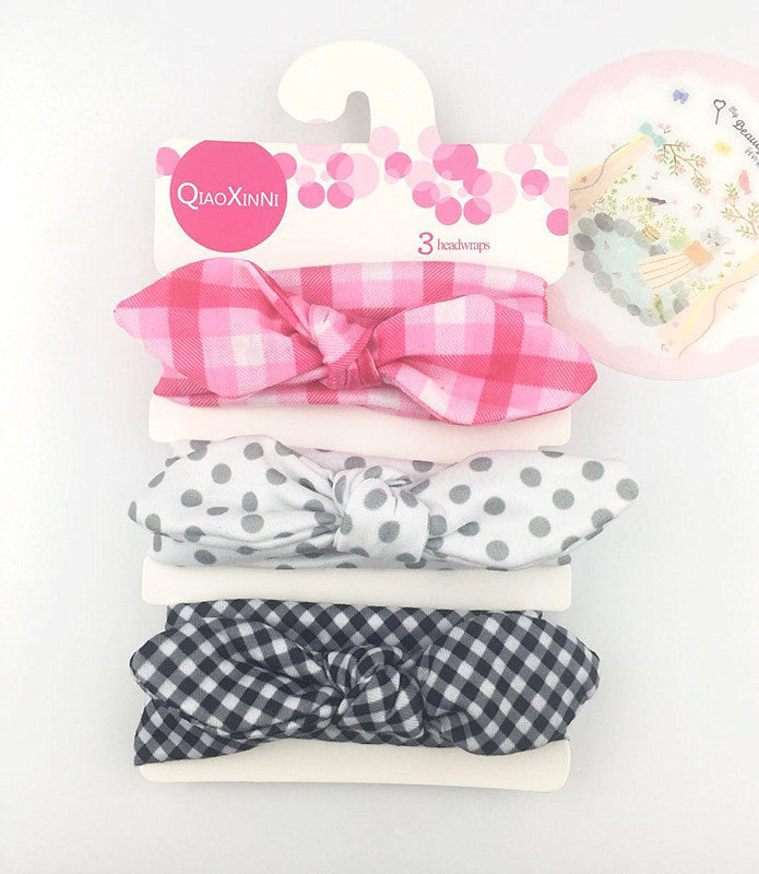 3pcs/set Kids Basic All Over Print Bow Rabbit Ear Headband