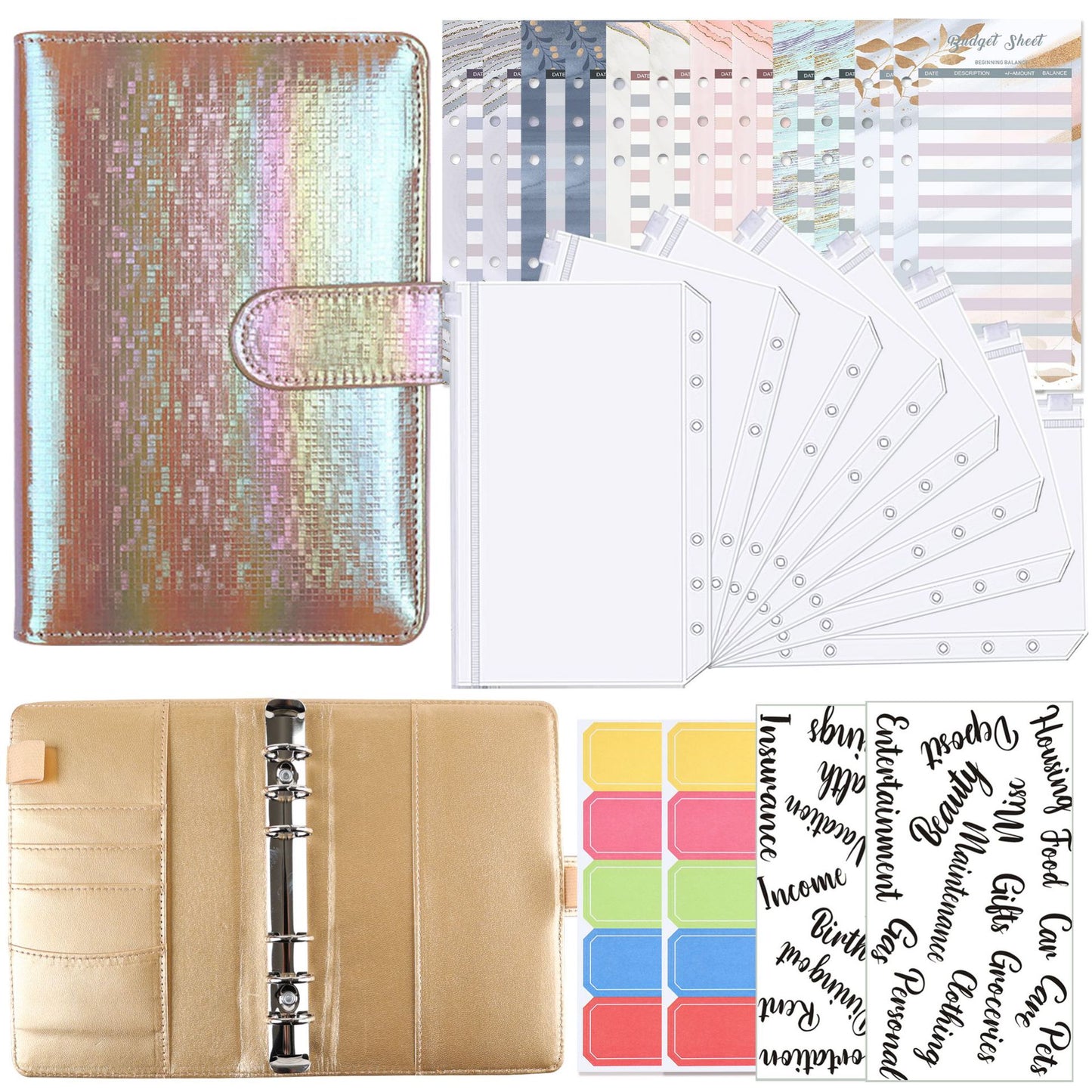 A6 Zipper Bag Loose-Leaf Colorful PU Notebook