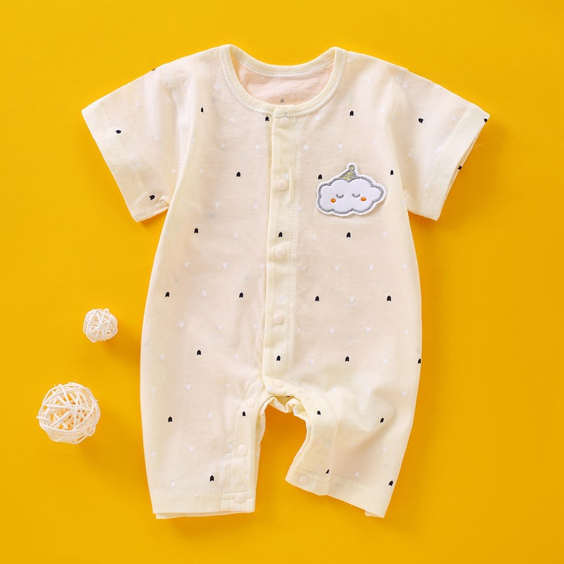 Baby Basic Cute Cartoon Cloud Round Neck Short Sleeve Romper