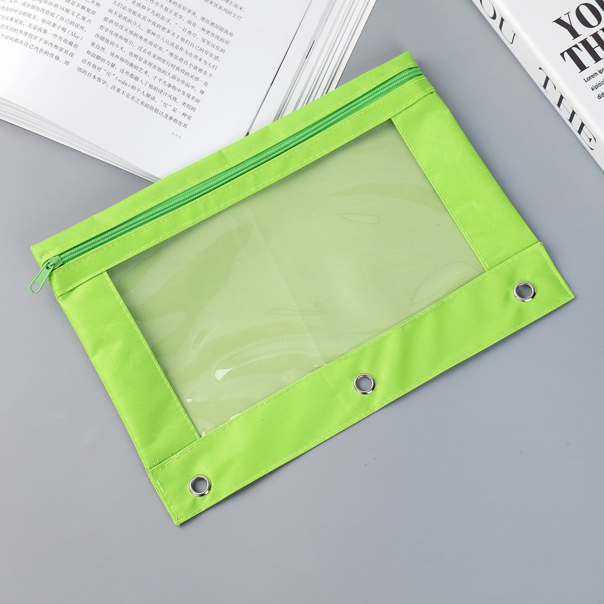 Fashion Simple Solid Color Three-Hole Oxford Fabric Large Capacity Pencil Bag
