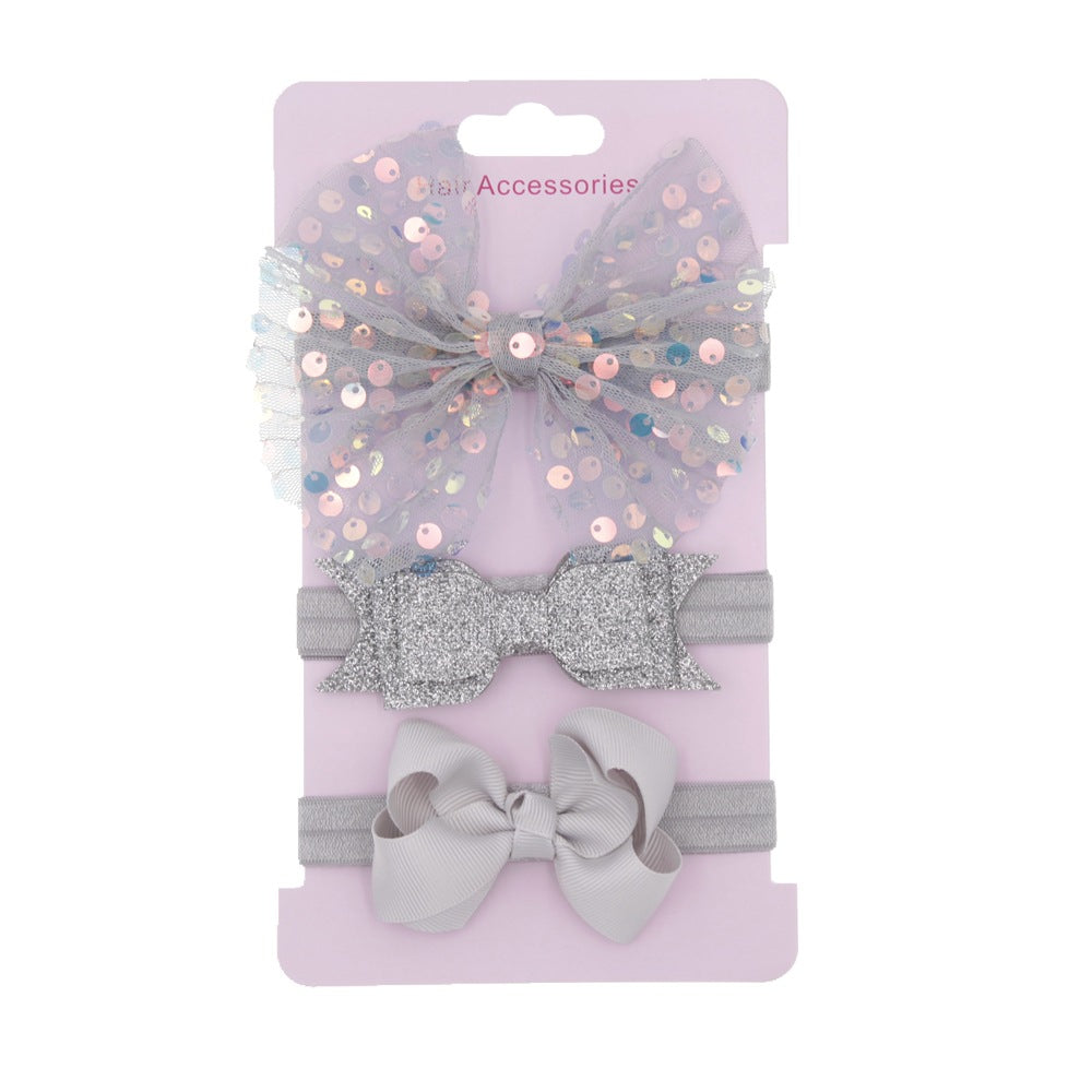 3pcs/set Kids Girls Cute Mesh Sequin Flower Pearl Bow Headband Set