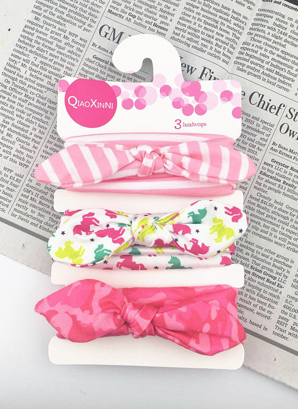 3pcs/set Kids Basic All Over Print Bow Rabbit Ear Headband