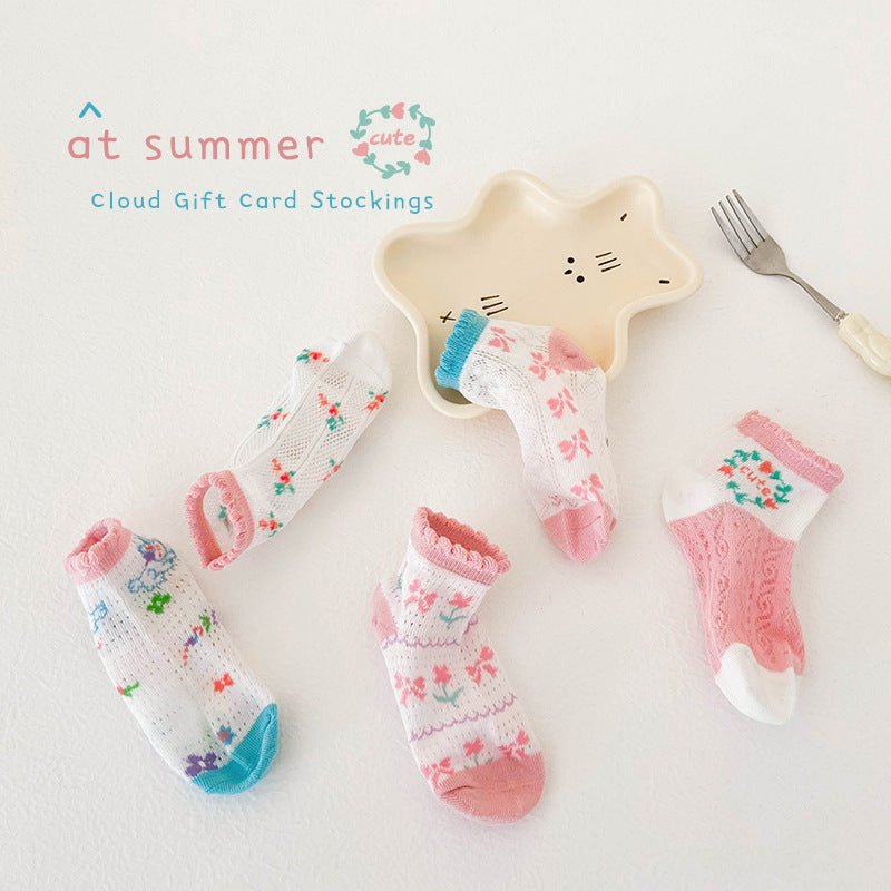 5pairs/set Kids Cute Cartoon Striped Comfortable Breathable Socks