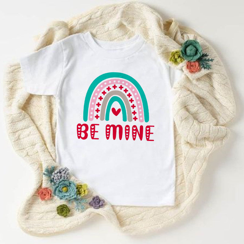 Children Kids Baby Fashion Girls Boys Basic Casual Rainbow I Love You Print Short Sleeve T-Shirt