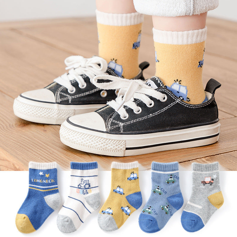 5 Pairs /Lot Cute Baby Socks Autumn Rainbow Striped Cotton Socks For Children Toddlers Cotton Socks