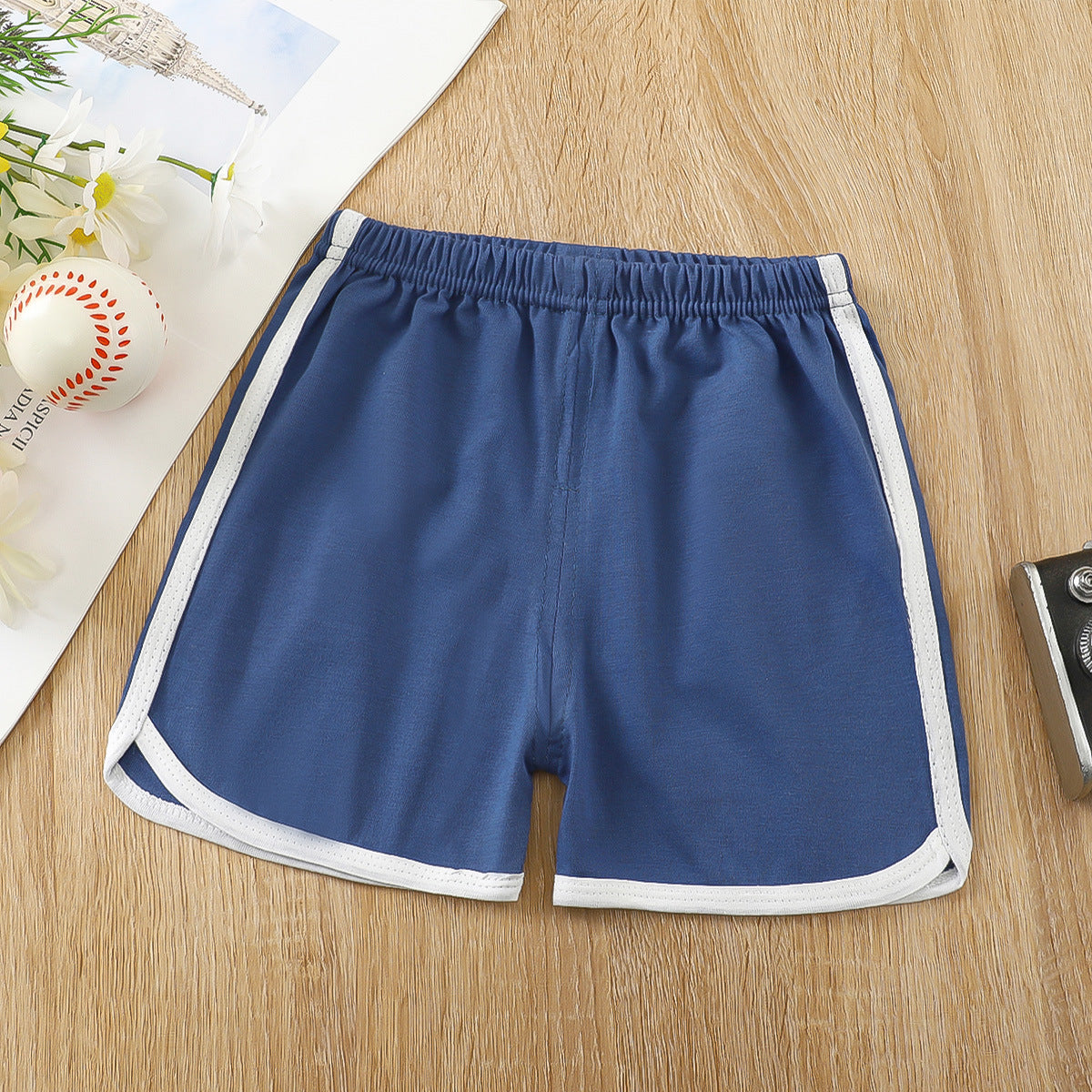 Kids Casual Solid Color Stripe Elastic Waist Sport Shorts
