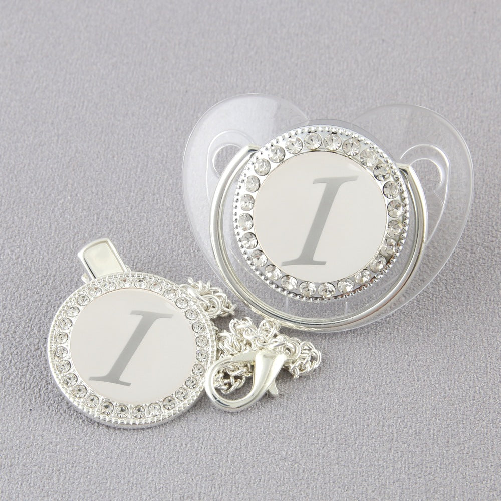 Baby 26 Letter Slive Rhinestone Decor Weaning Soothing Pacifier