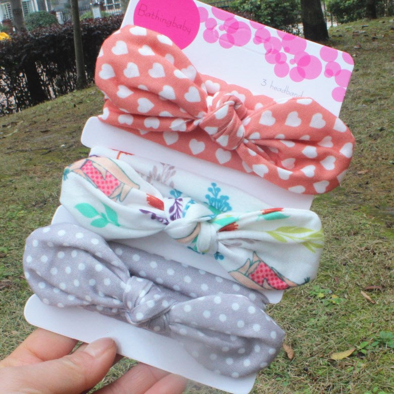 3piece/set Kids Basic All Over Print Bow Rabbit Ear Headband