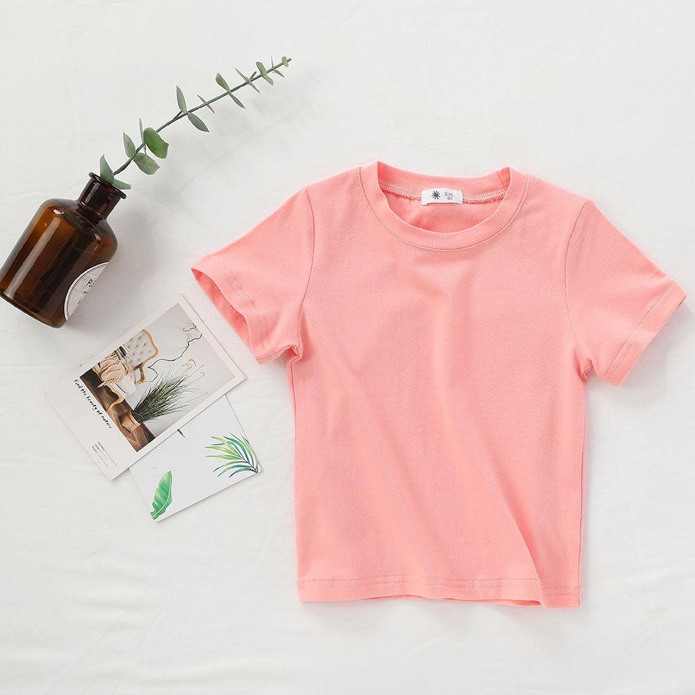 Children Kids Baby Fashion Girls Boys Casual Basic Solid Color Short Sleeve Round Neck T-Shirt