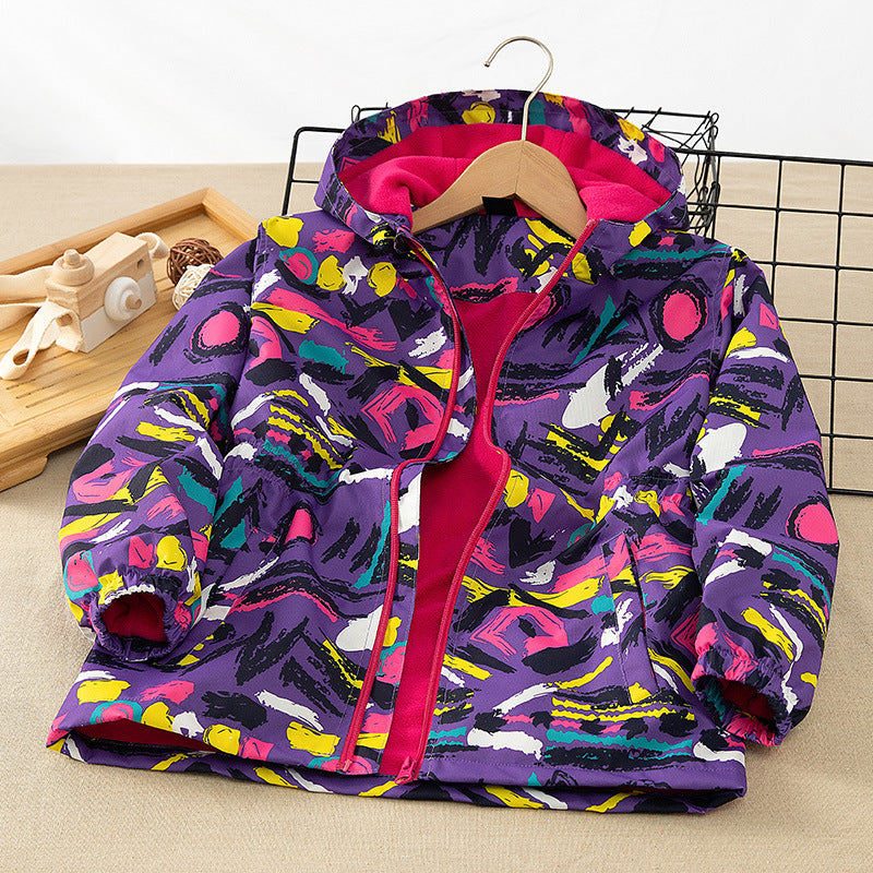 Autumn And Winter Toddler Girls Mid-Length Windbreaker Thickened Hooded Zipper Coat
