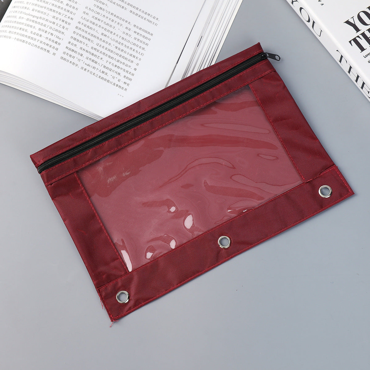 Fashion Simple Solid Color Three-Hole Oxford Fabric Large Capacity Pencil Bag