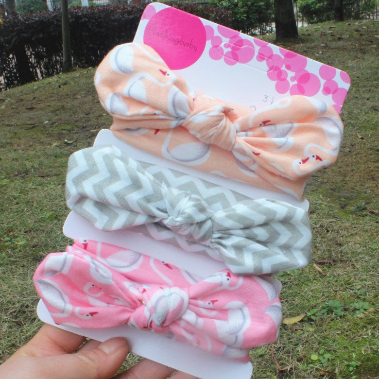 3piece/set Kids Basic All Over Print Bow Rabbit Ear Headband