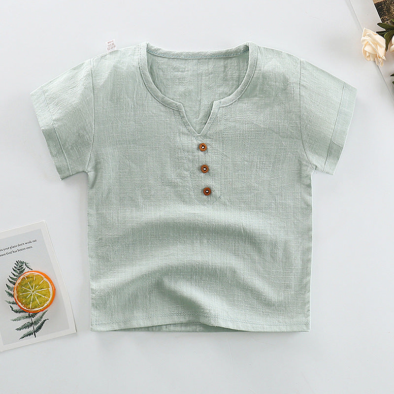 Kids Toddler Boys Girls Casual Solid Color Letter Print Short Sleeve Round Neck T-Shirt