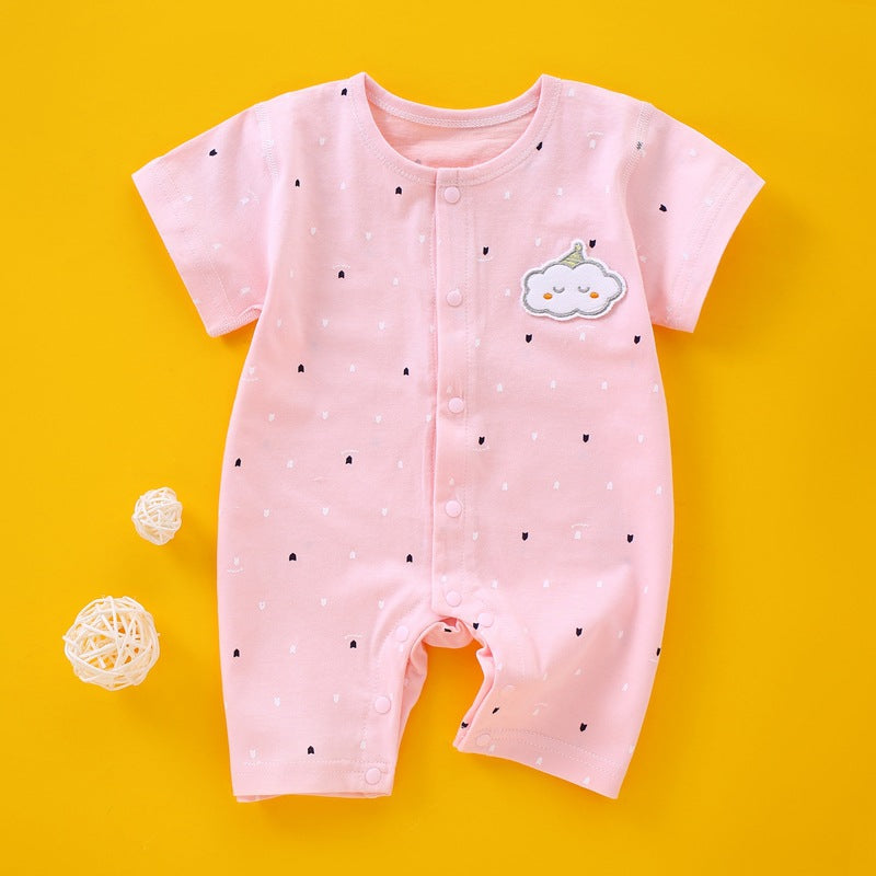 Baby Basic Cute Cartoon Cloud Round Neck Short Sleeve Romper