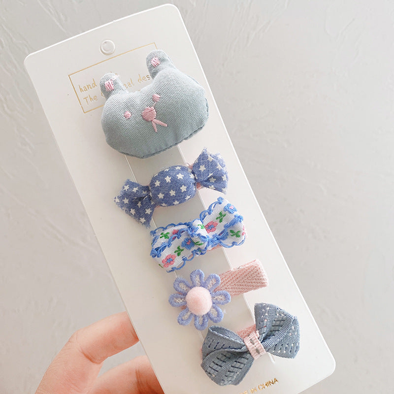 5pieces/set Kids Cute Cartoon Bow Flower Animal Fruit Decor Hair Clip