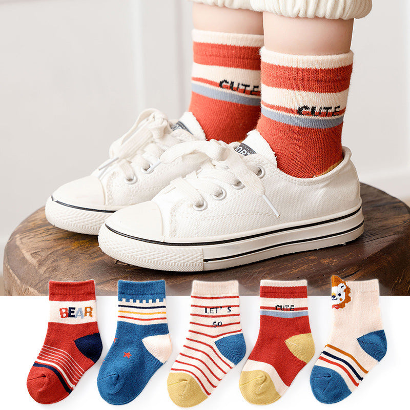 5 Pairs /Lot Cute Baby Socks Autumn Rainbow Striped Cotton Socks For Children Toddlers Cotton Socks