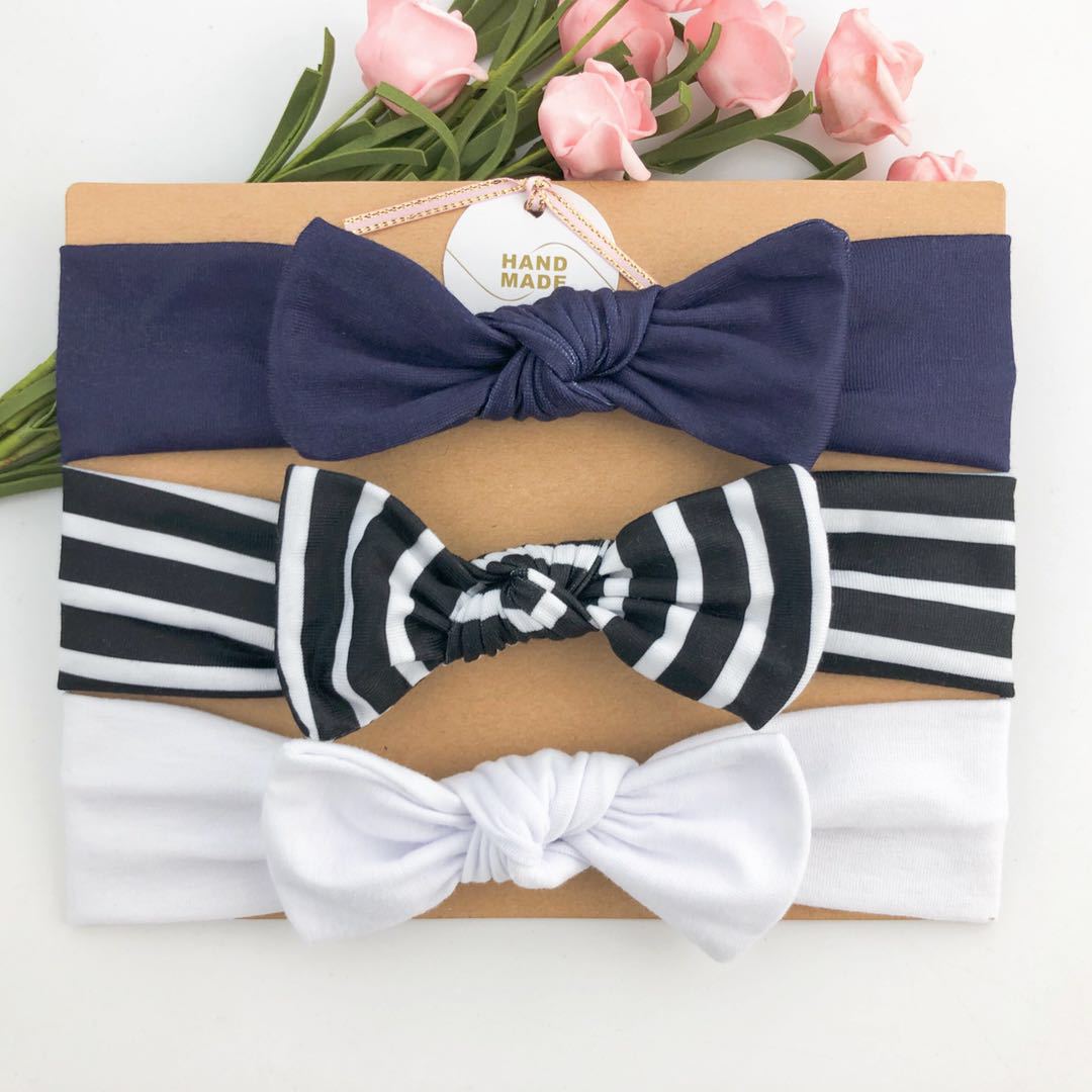 3pcs/set Kids Basic All Over Print Bow Rabbit Ear Headband