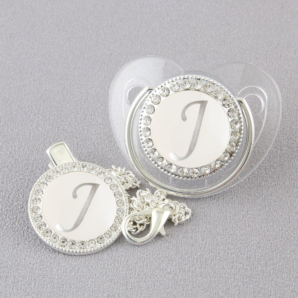 Baby 26 Letter Slive Rhinestone Decor Weaning Soothing Pacifier