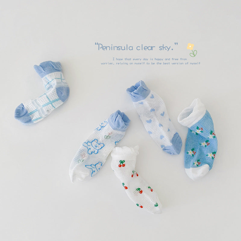 5pairs/set Kids Cute Cartoon Striped Comfortable Breathable Socks
