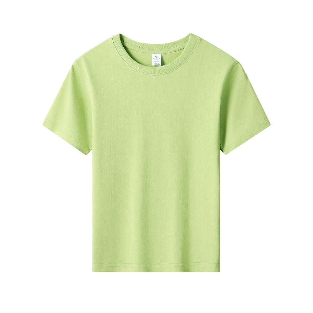 Children Kids Baby Teen Fashion Girls Boys Casual Basic 180g Pure Cotton Round Neck Short-Sleeved Solid Color T-Shirt