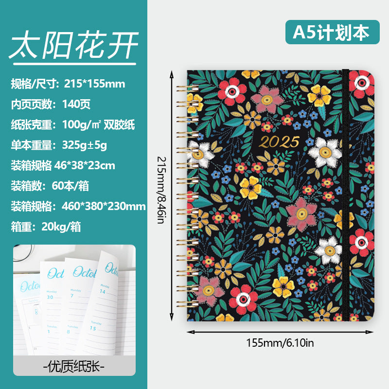 2025 Flowers English Plan Coil Notebook