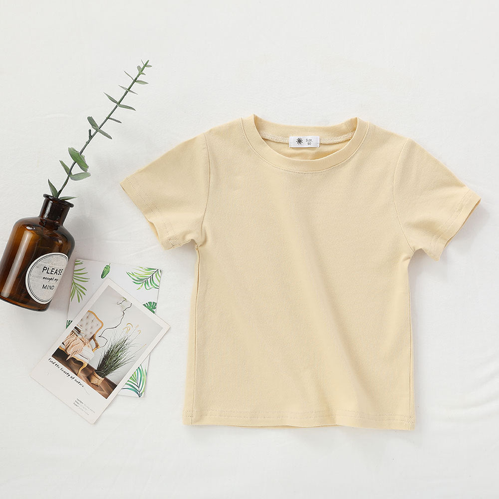 Children Kids Baby Fashion Girls Boys Casual Basic Solid Color Short Sleeve Round Neck T-Shirt