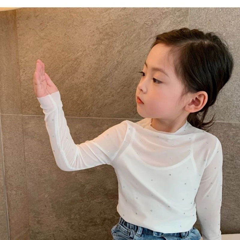 Children Kids Toddlers Fashion Girls Lace Mesh Long Sleeve Basic T-Shirt