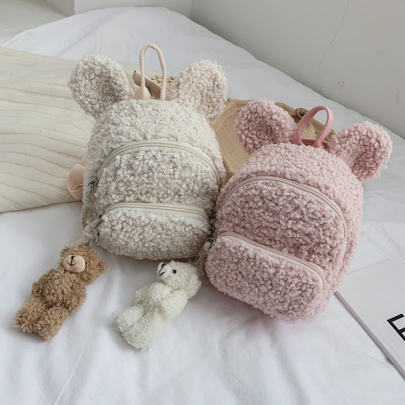 Children Cute Solid Color Plush Backpack