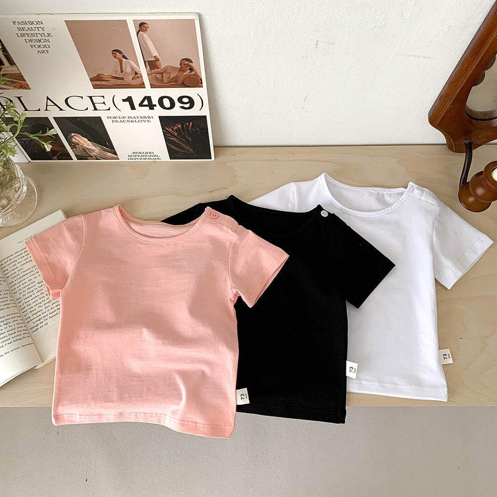 Kids Baby Casual Solid Color Cotton Short-Sleeve T-Shirt