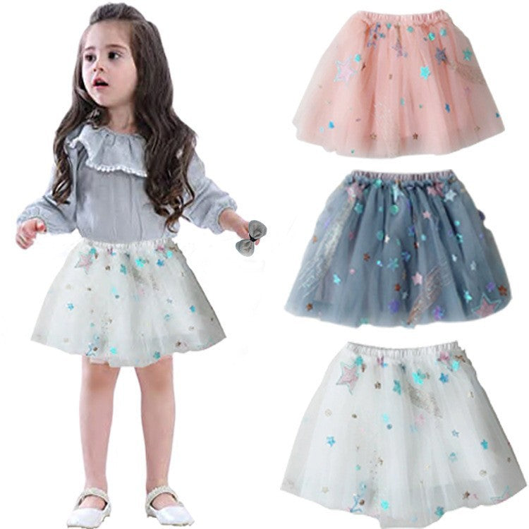 Kids Toddler Girls Simple Sequin Star Mesh Tutu Skirt
