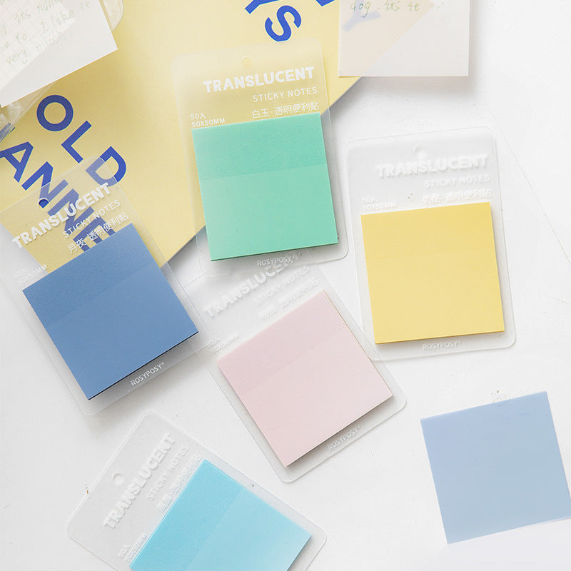 50pcs PET Self-Adhesive Transparent Waterproof Pastel Color Memo Pads